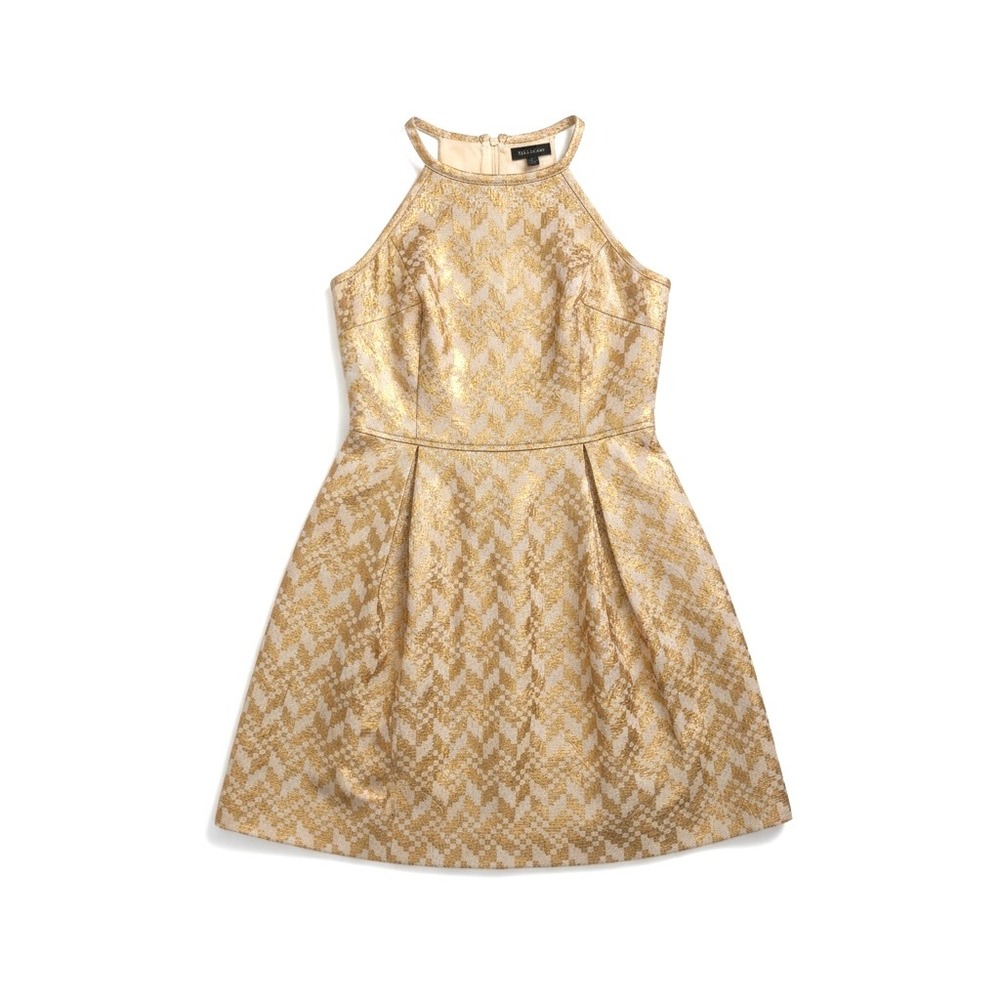 Rachel Roy Metallic Jacquard Fit & Flare Mini Dress – Gold Bronze Geometric –S - Picture 3 of 14